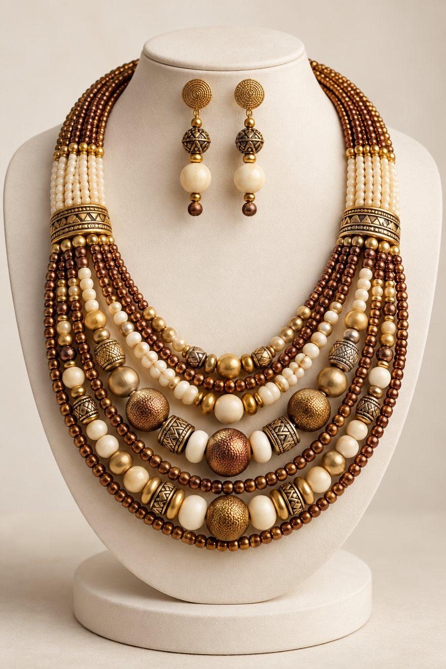 Parure collier et boucles perles