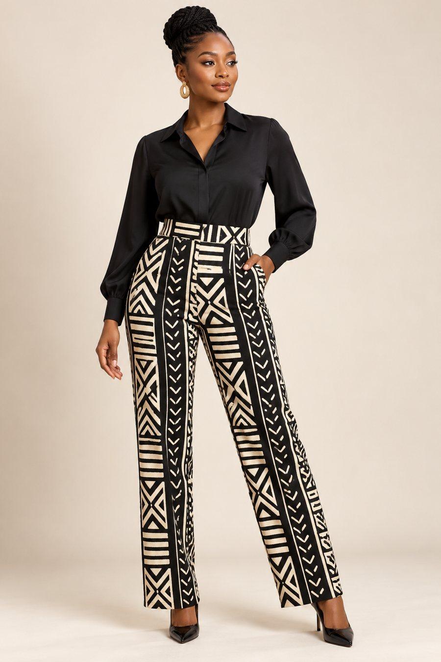 Pantalon taille haute Géométrique